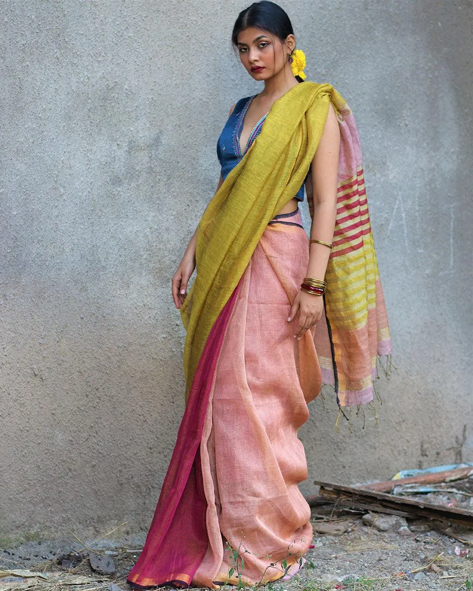 Aashnaa Handwoven Linen Zari Saree - Gazala