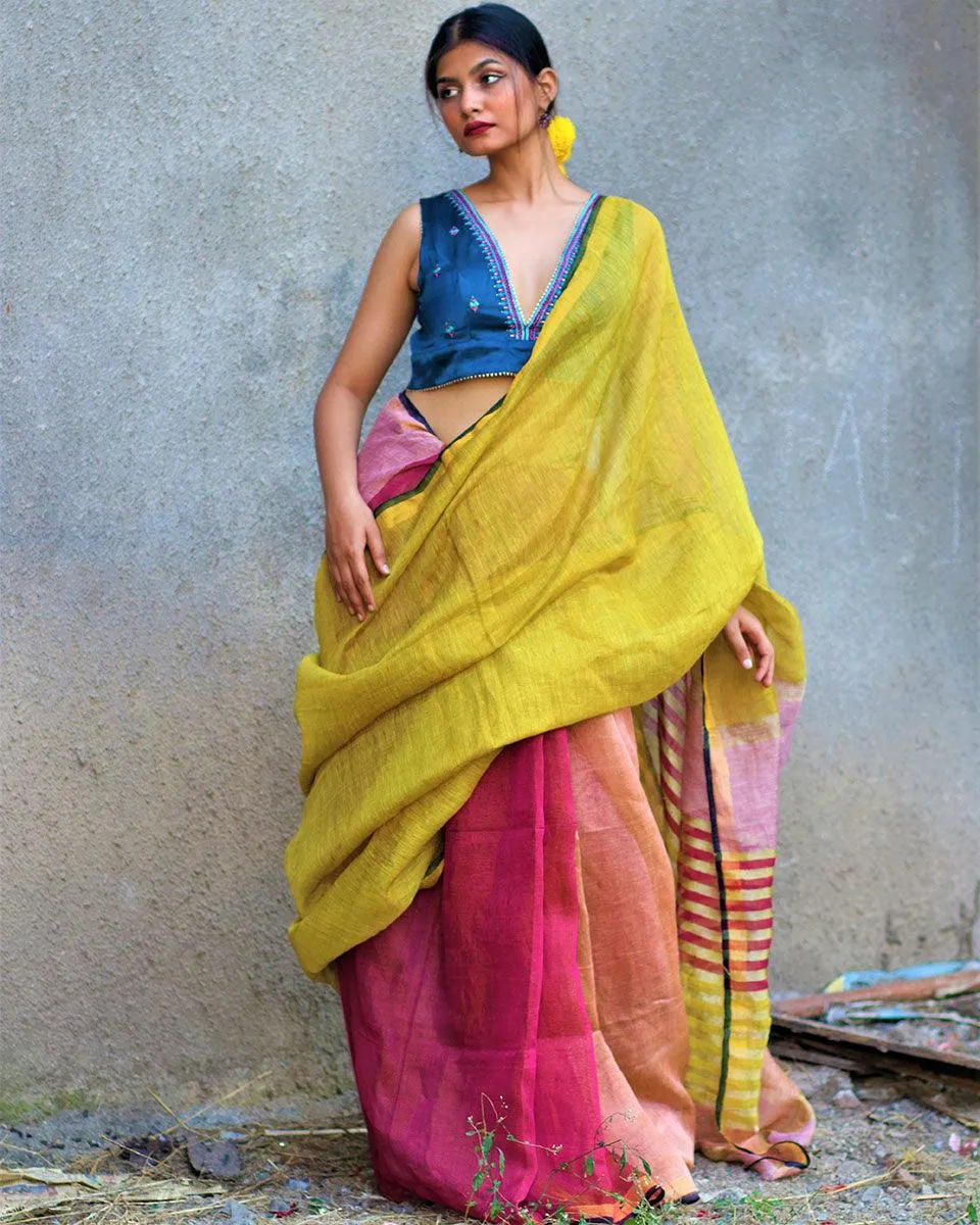 Aashnaa Handwoven Linen Zari Saree - Gazala