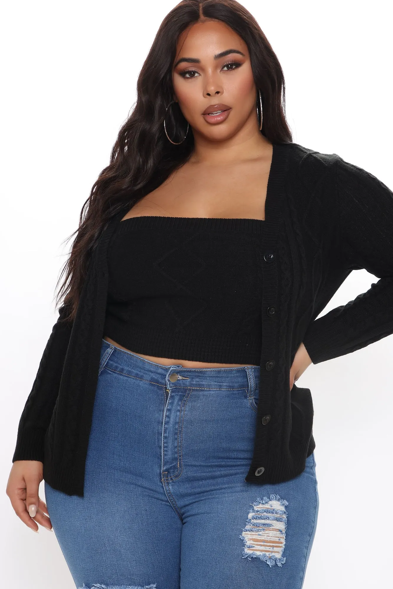 Airenna Cable Knit Sweater Set - Black