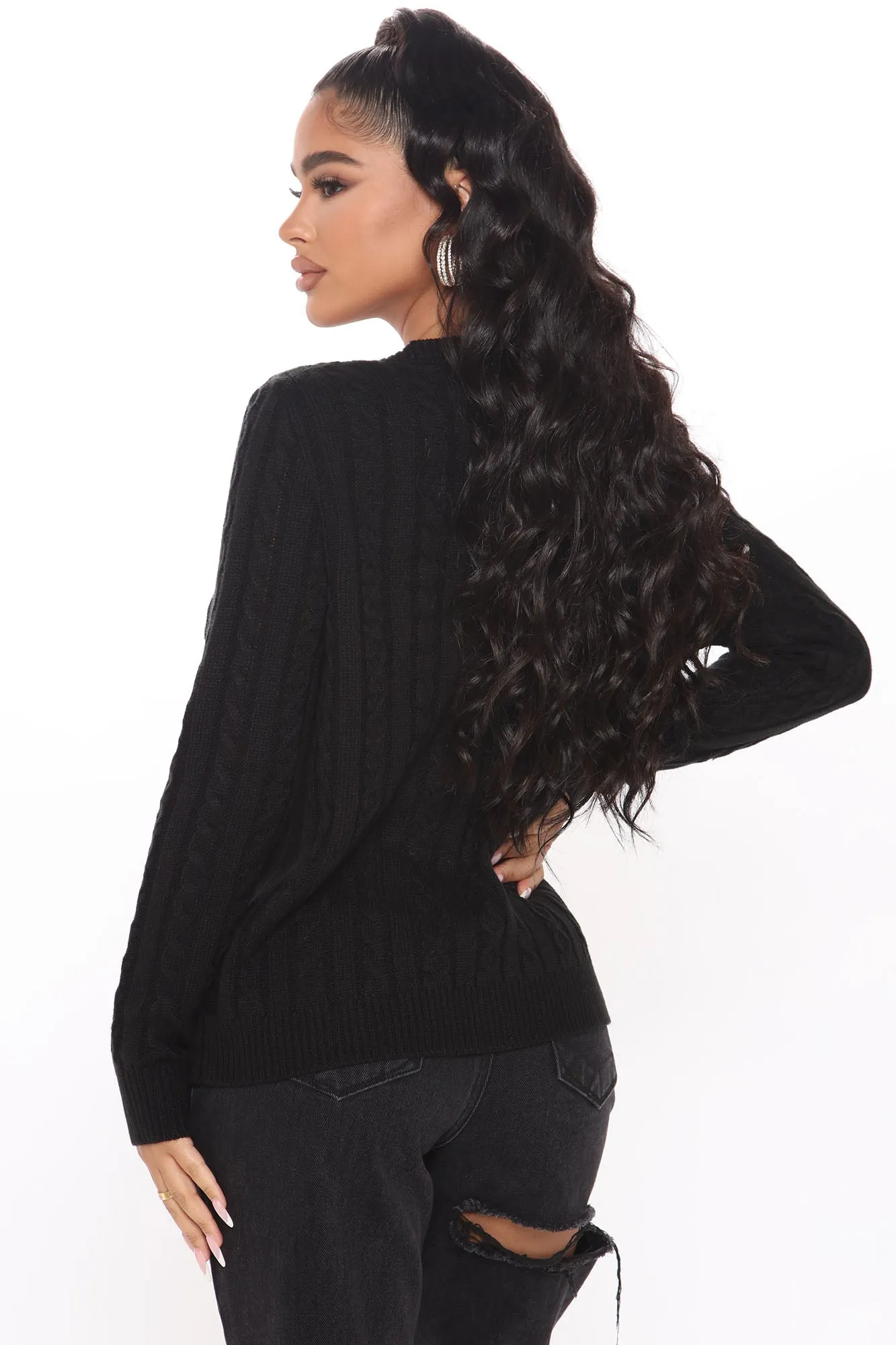 Airenna Cable Knit Sweater Set - Black