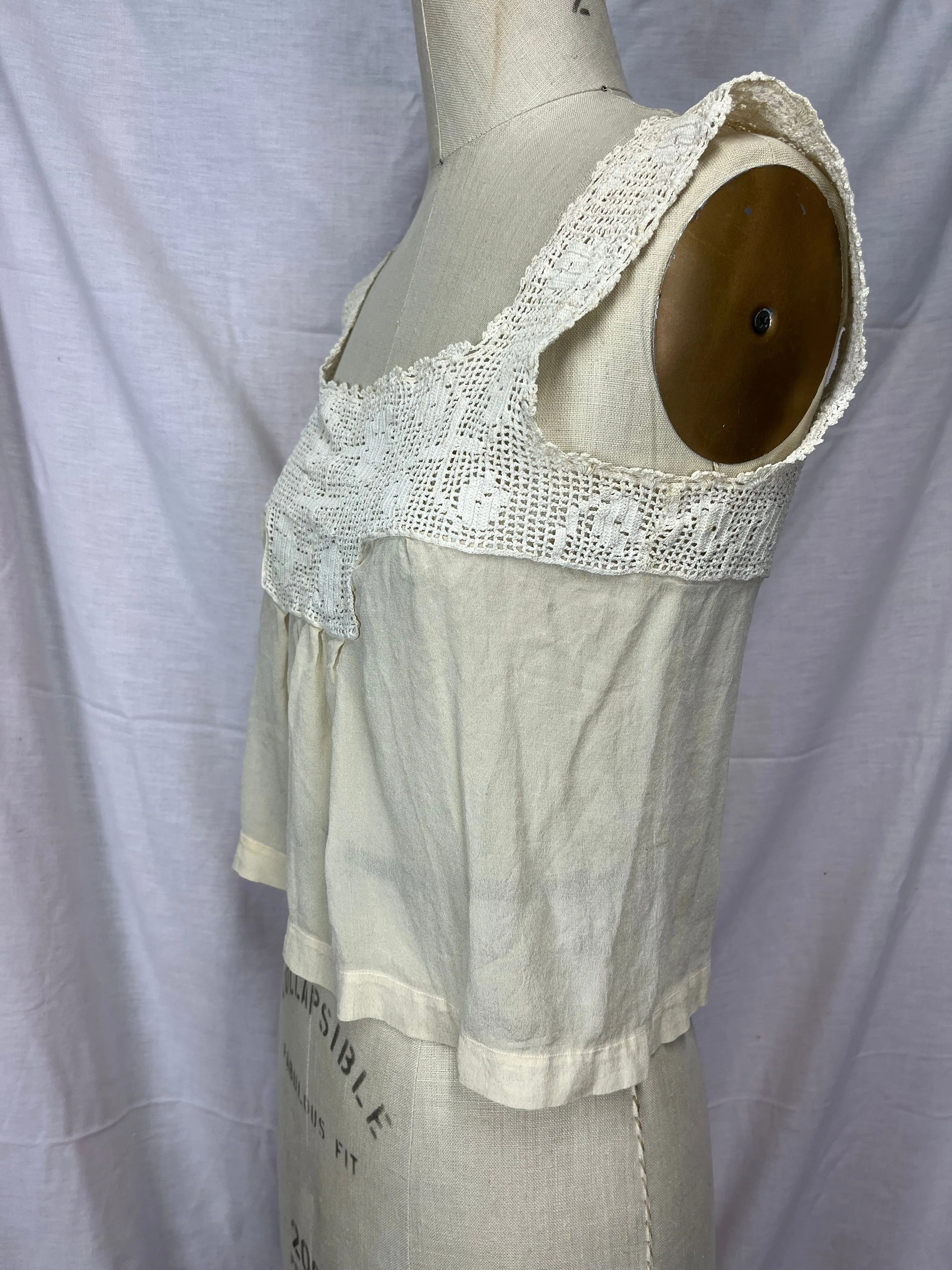 Antique Edwardian Ivory Lace Sleeveless Camisole Top Blouse XS