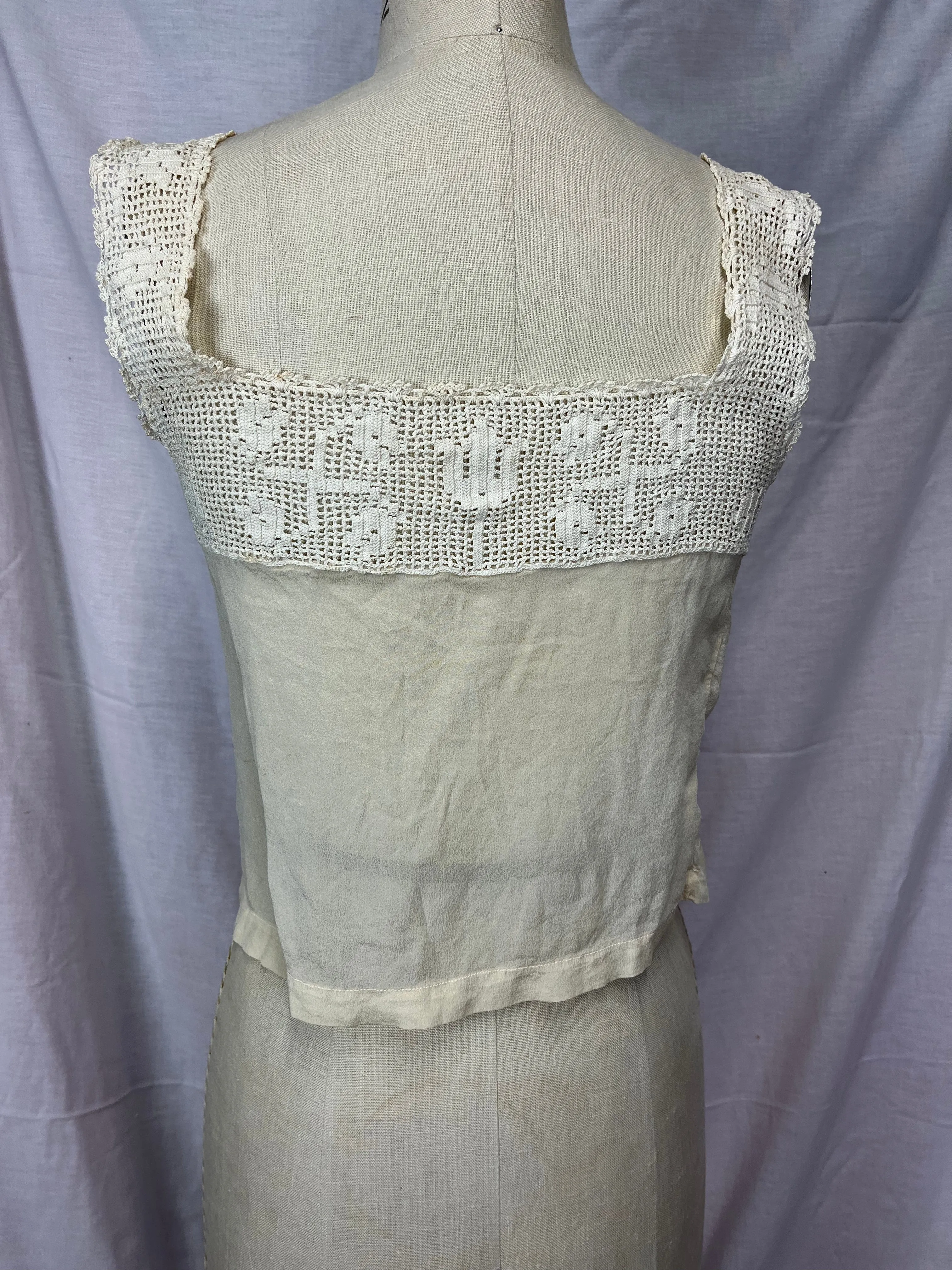 Antique Edwardian Ivory Lace Sleeveless Camisole Top Blouse XS