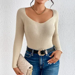 Autumn Winter Advanced Simple Solid Color Big Neckline Pullover Knitted Sweater