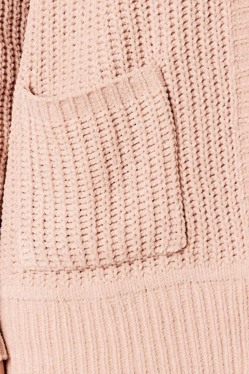 Beige Knit Cardigan Longline Chenille