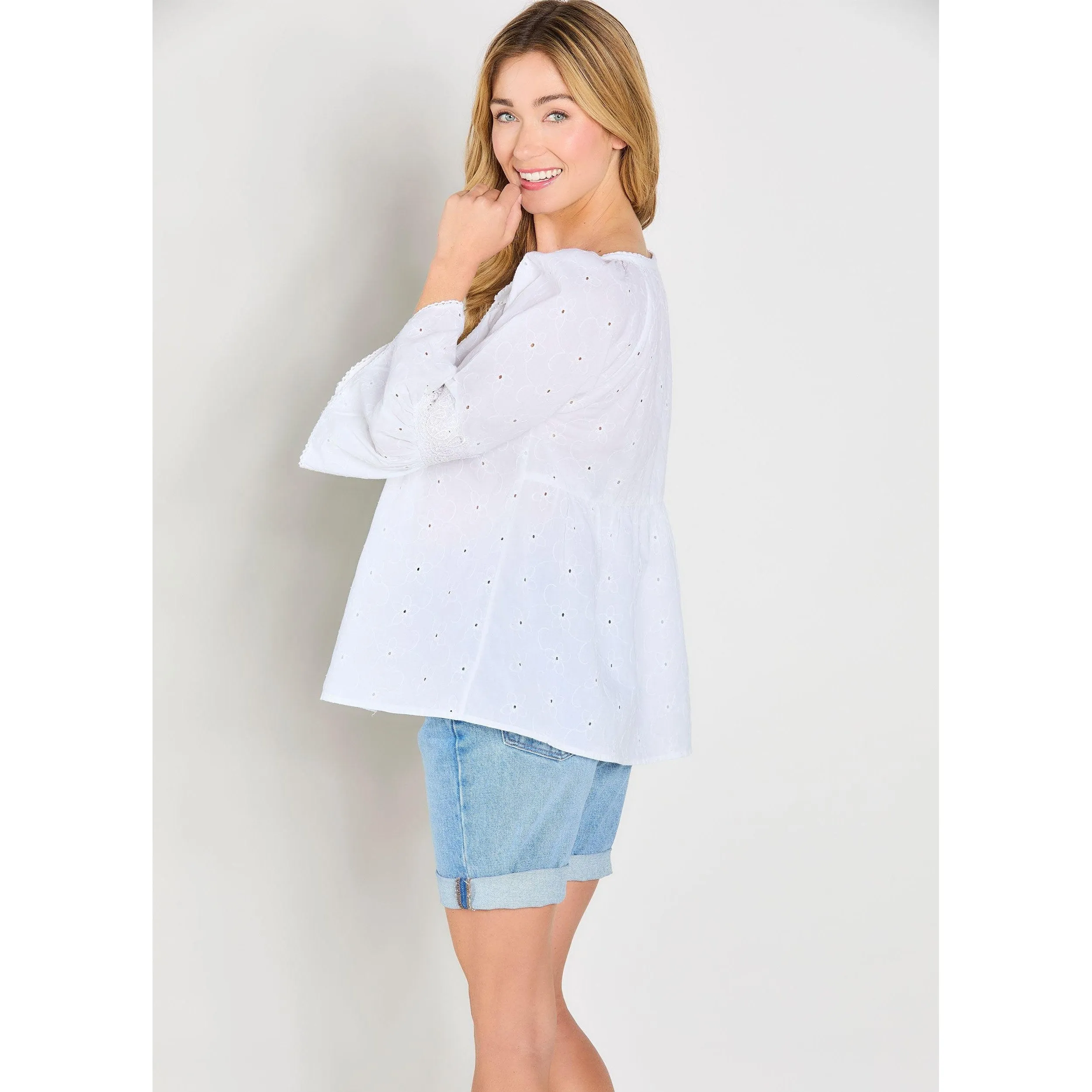 Bella Tu Eyelet Peasant Top