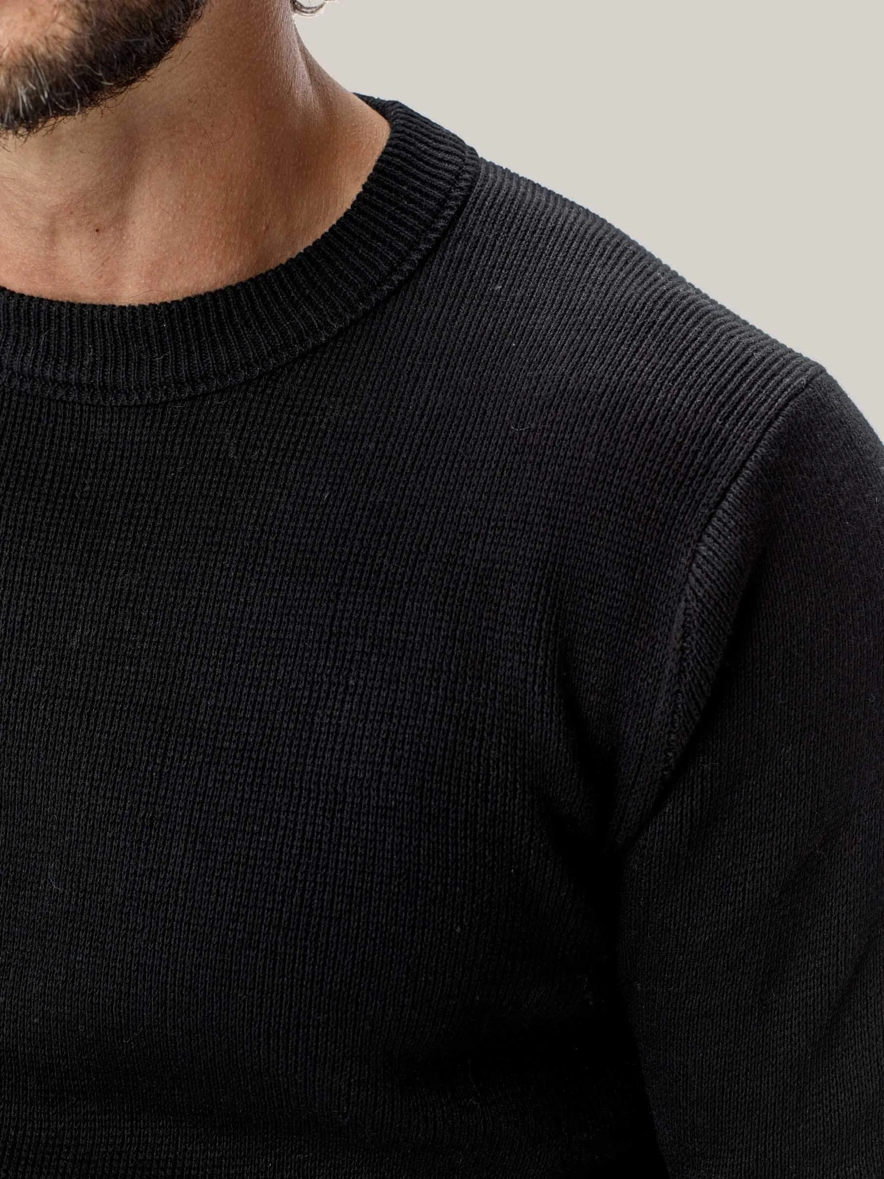 Black Cotton Linen Traveler Crew Sweater