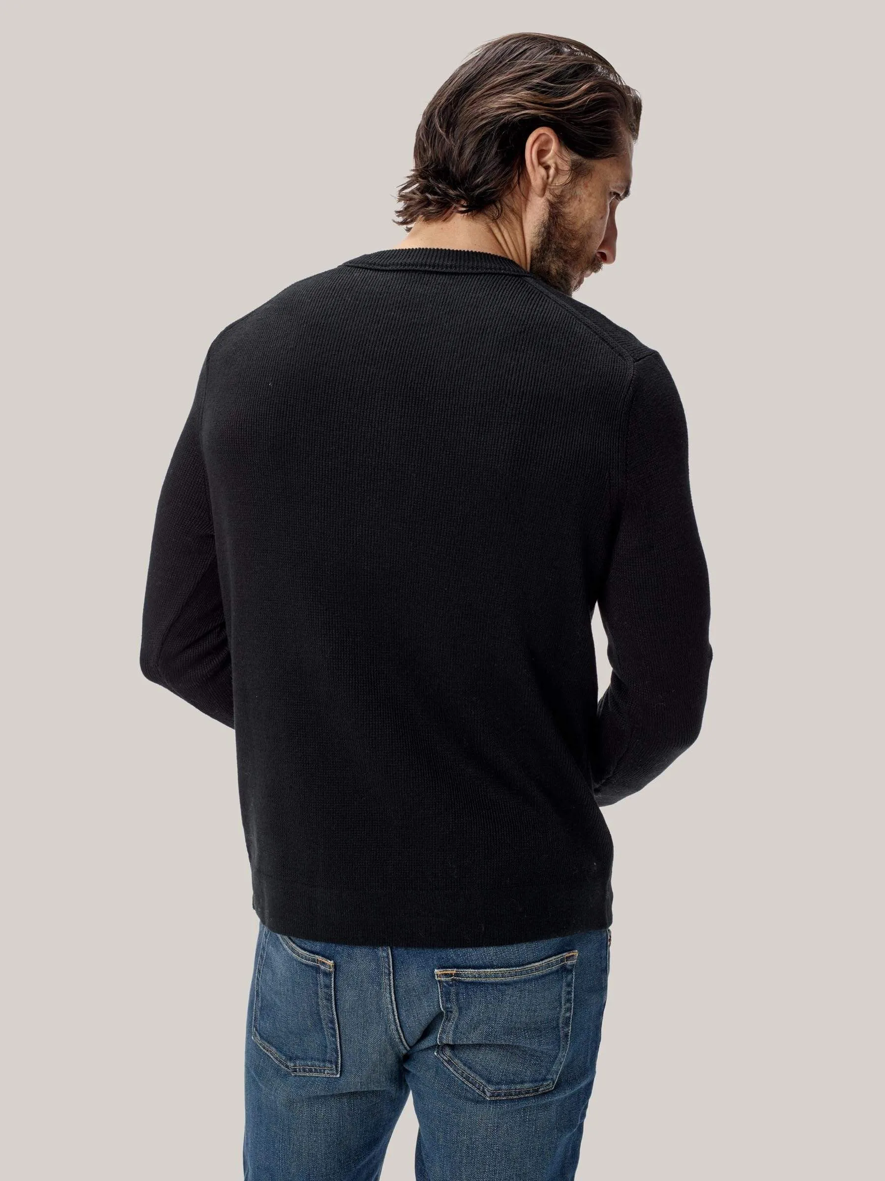 Black Cotton Linen Traveler Crew Sweater