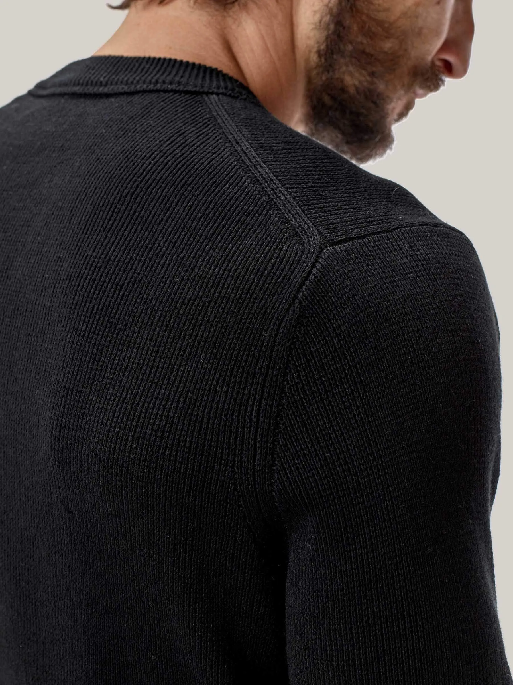 Black Cotton Linen Traveler Crew Sweater