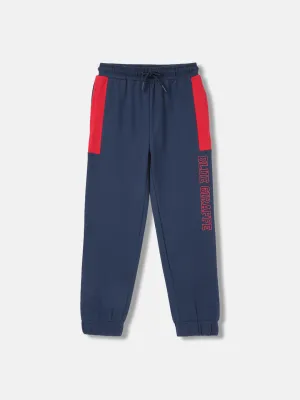 Blue Giraffe Boys Navy Blue Solid Relaxed Fit Mid-Rise Trackpant