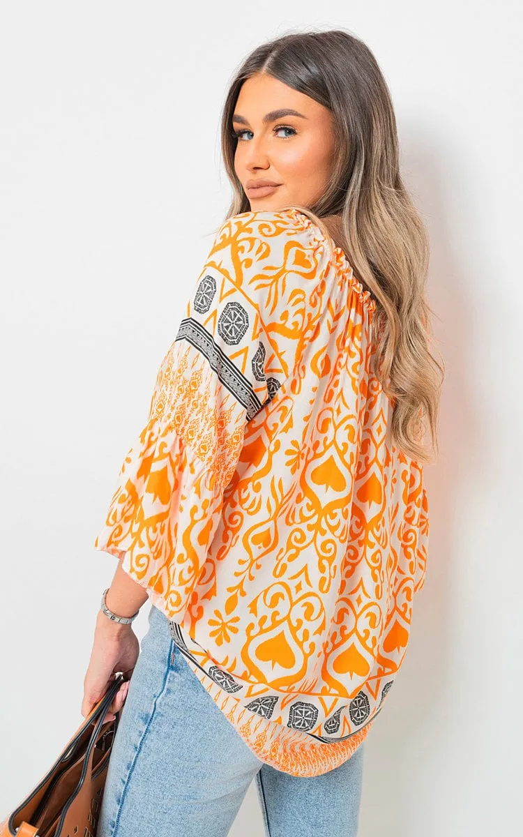 Boho Tassel Tie-Neck Loose Top