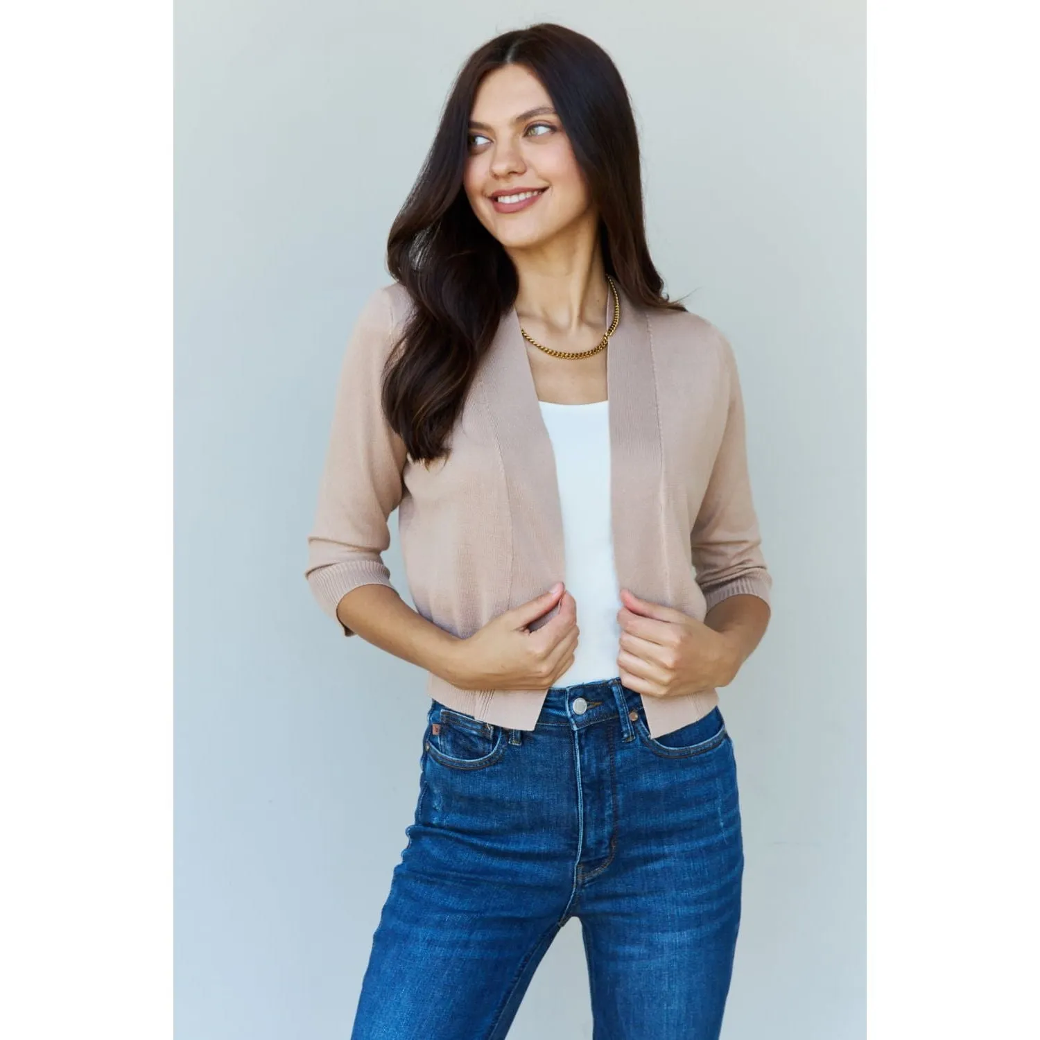 Carla Khaki 3/4 Sleeve Cropped Cardigan