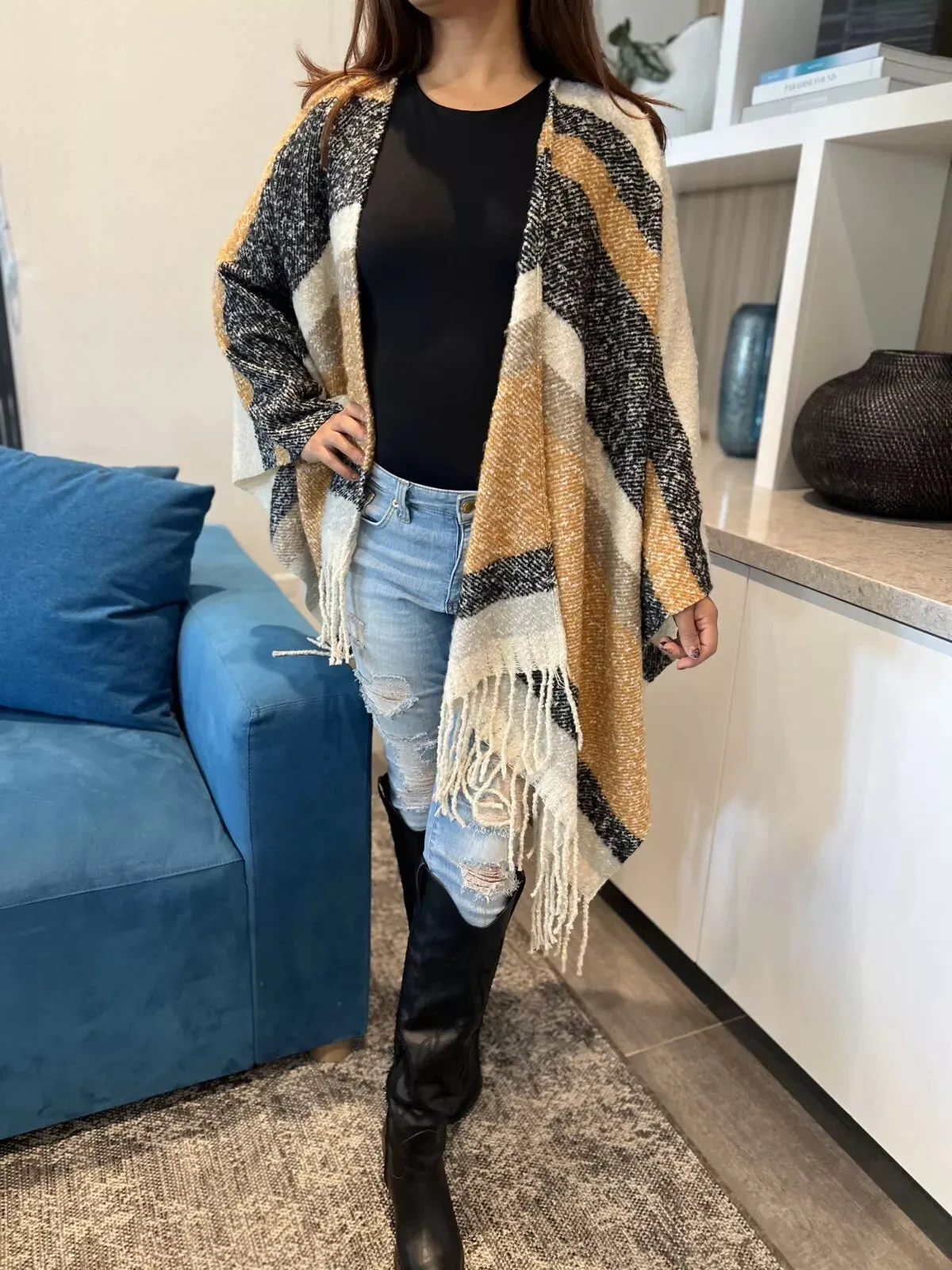 C'est la vie Oatmeal fringe Cardigan Poncho