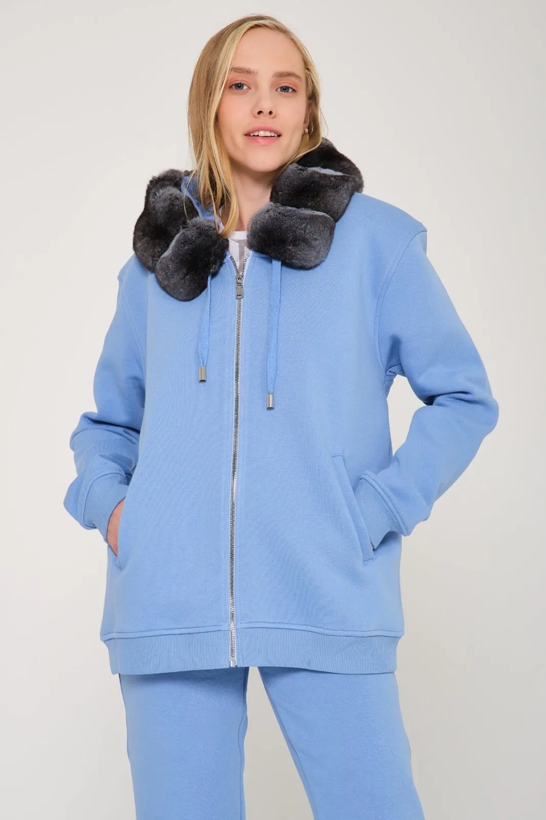 Chinchilla Fur-Lined Zipped Hoodie