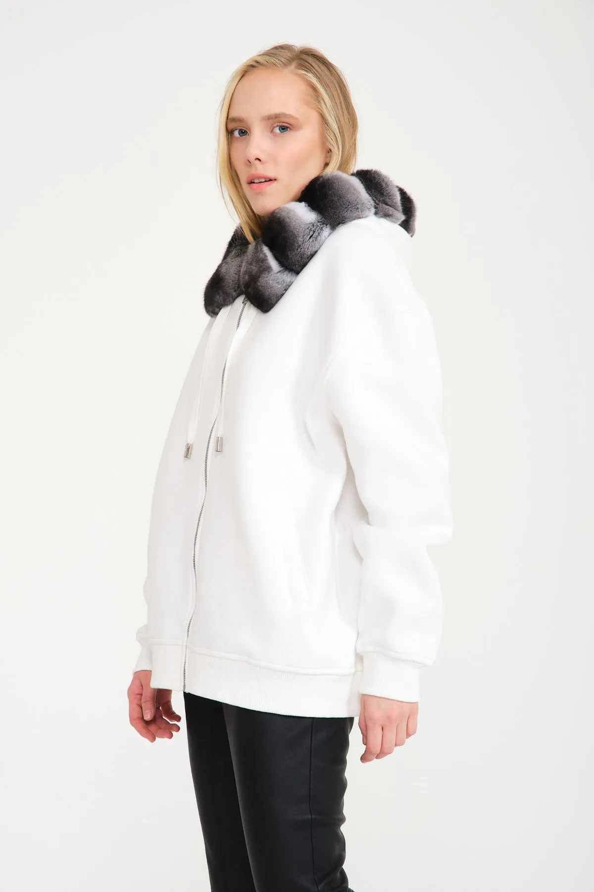 Chinchilla Fur-Lined Zipped Hoodie