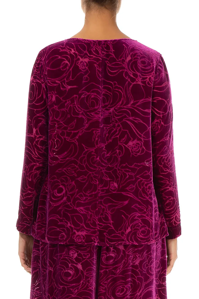 Devoré Roses Royal Fuchsia Silk Velvet Blouse