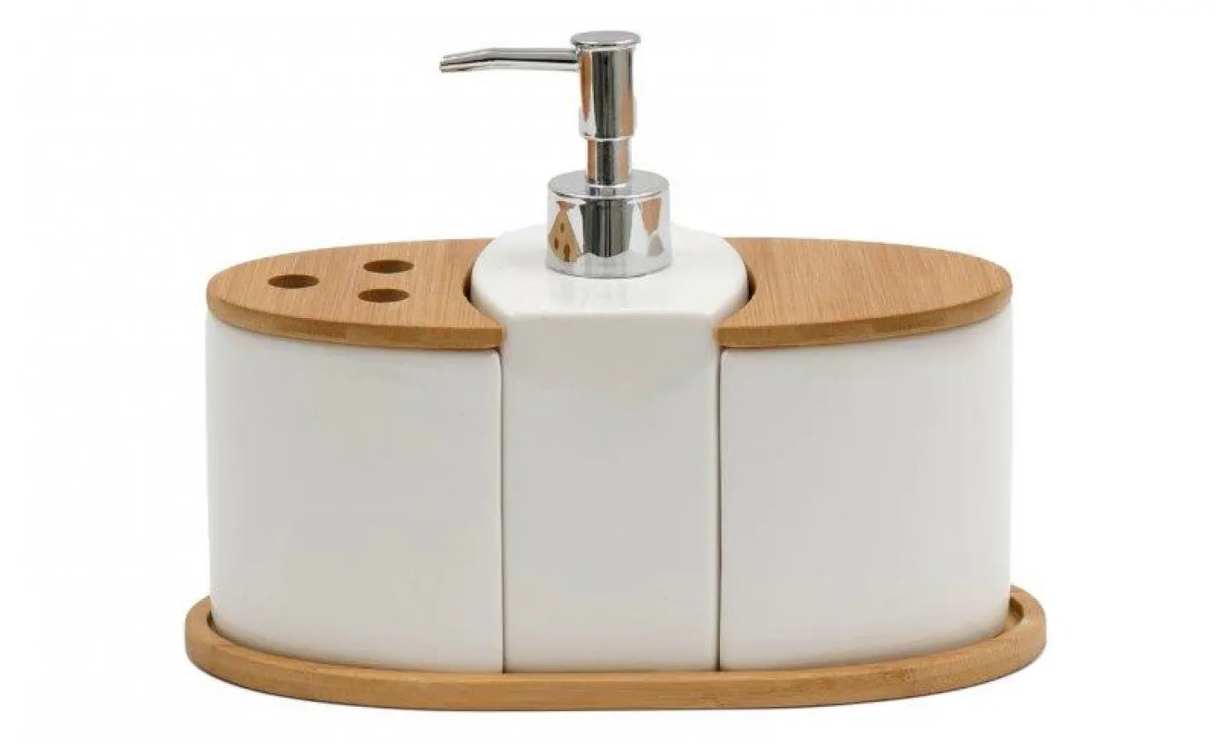 Dolomite & Bamboo Bathroom Accessory Set - 4-Piece Set