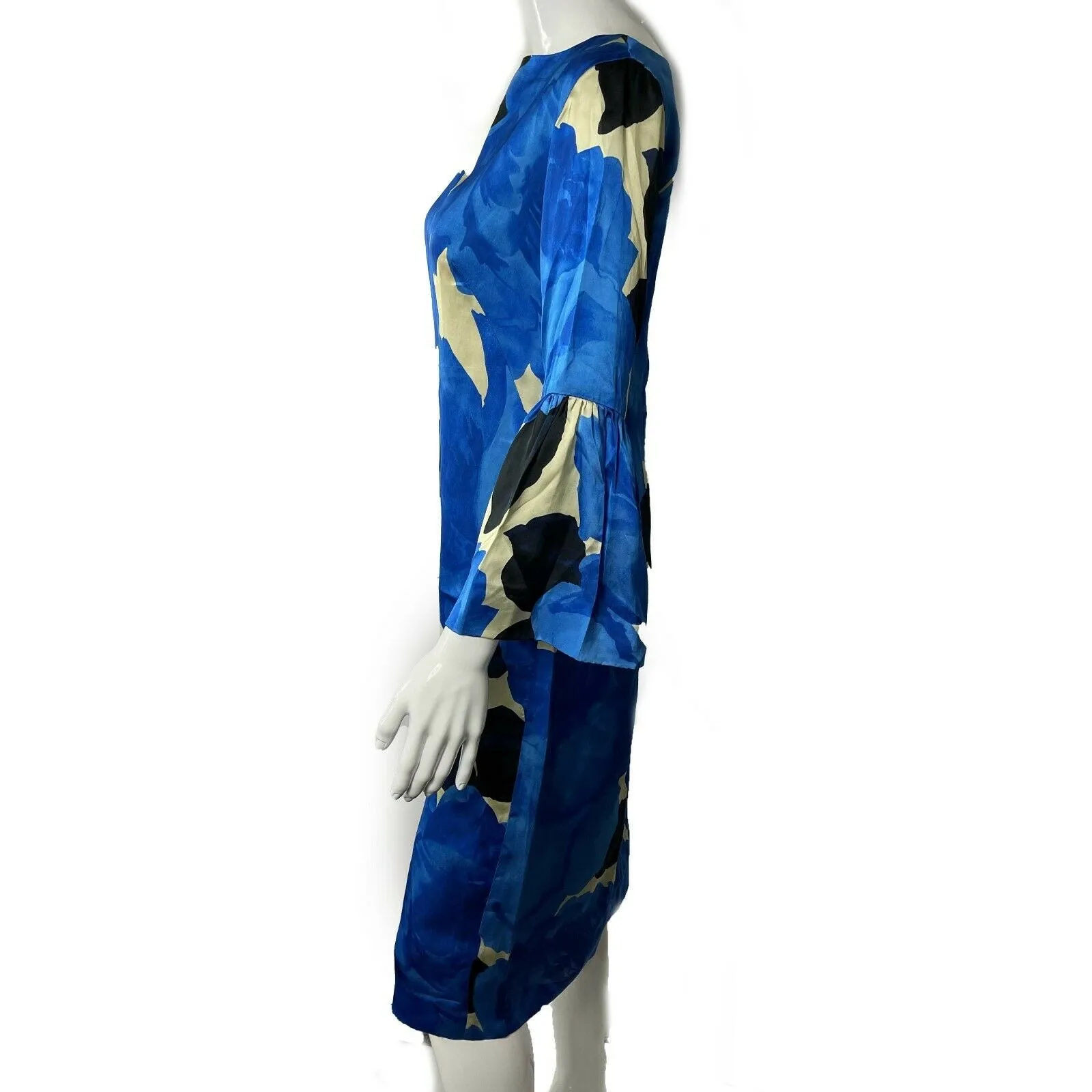 Dries Van Noten - Blue Floral Satin Dress - Blue / White / Black - IT 34 US 00