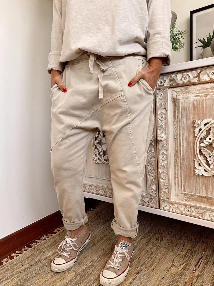 Fashionable Loose Women'S Beige Trousers