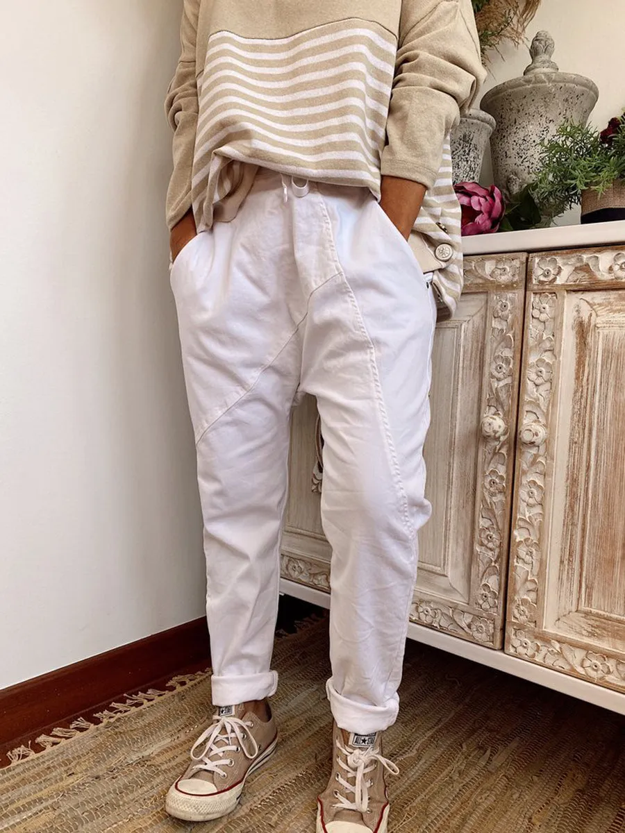 Fashionable Loose Women'S Beige Trousers