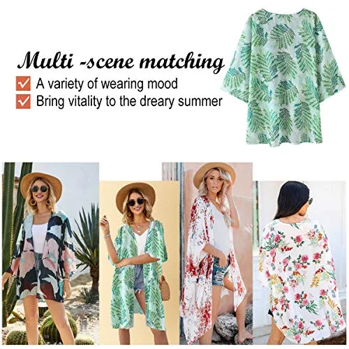 Floral Cover Up Chiffon Print Kimono Beachwear