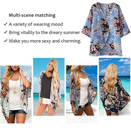 Floral Cover Up Chiffon Print Kimono Beachwear