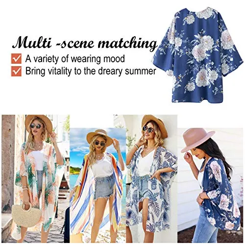 Floral Cover Up Chiffon Print Kimono Beachwear