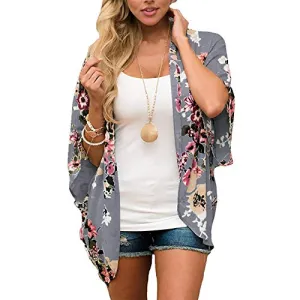 Floral Cover Up Chiffon Print Kimono Beachwear