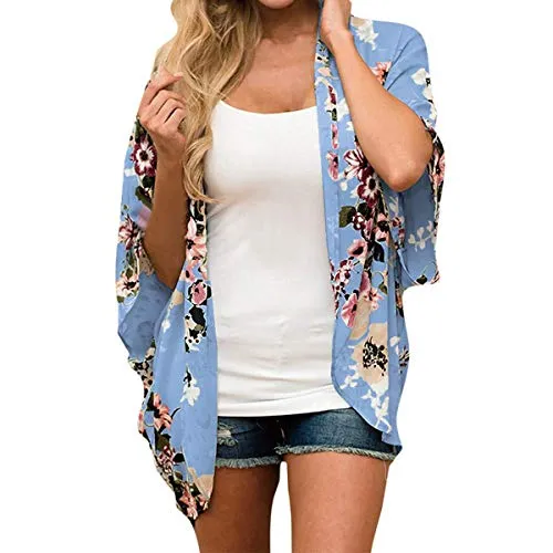 Floral Cover Up Chiffon Print Kimono Beachwear