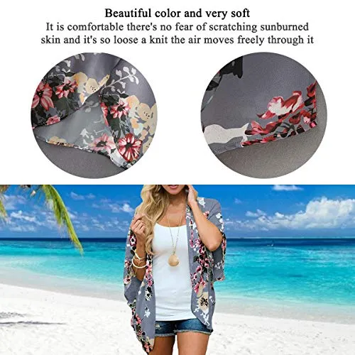 Floral Cover Up Chiffon Print Kimono Beachwear