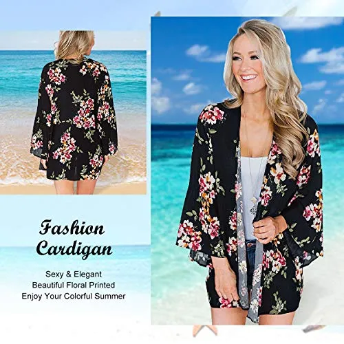 Floral Cover Up Chiffon Print Kimono Beachwear