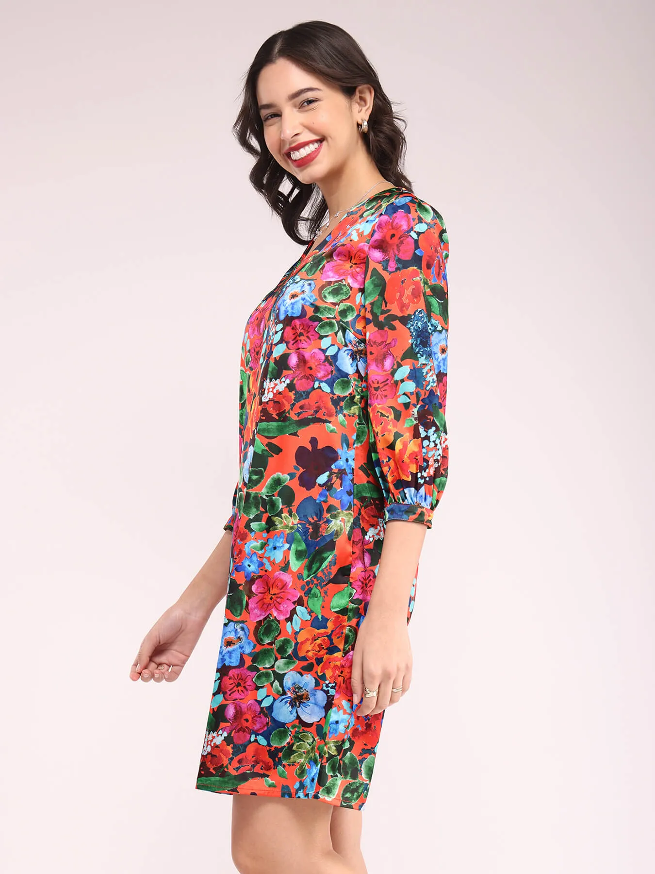 Floral Print Shift Dress - Multicolour