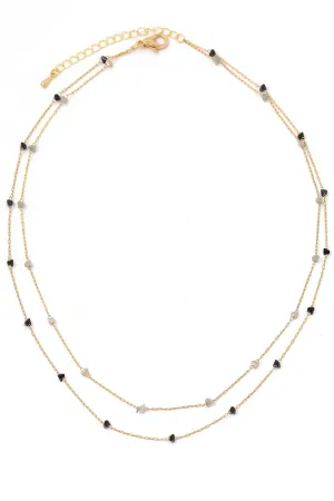 FMN114 Double Layer Glass Bead Necklace Black