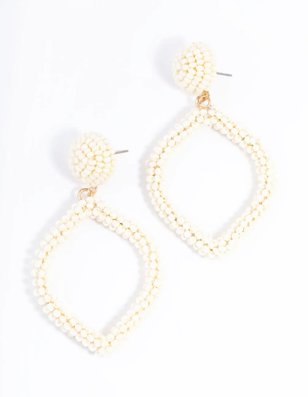 Gold Bead Diamond Drop Earrings