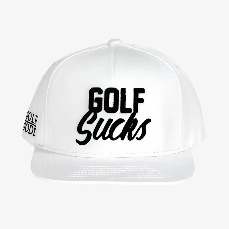 Golf Sucks Snapback in White Golf Hat