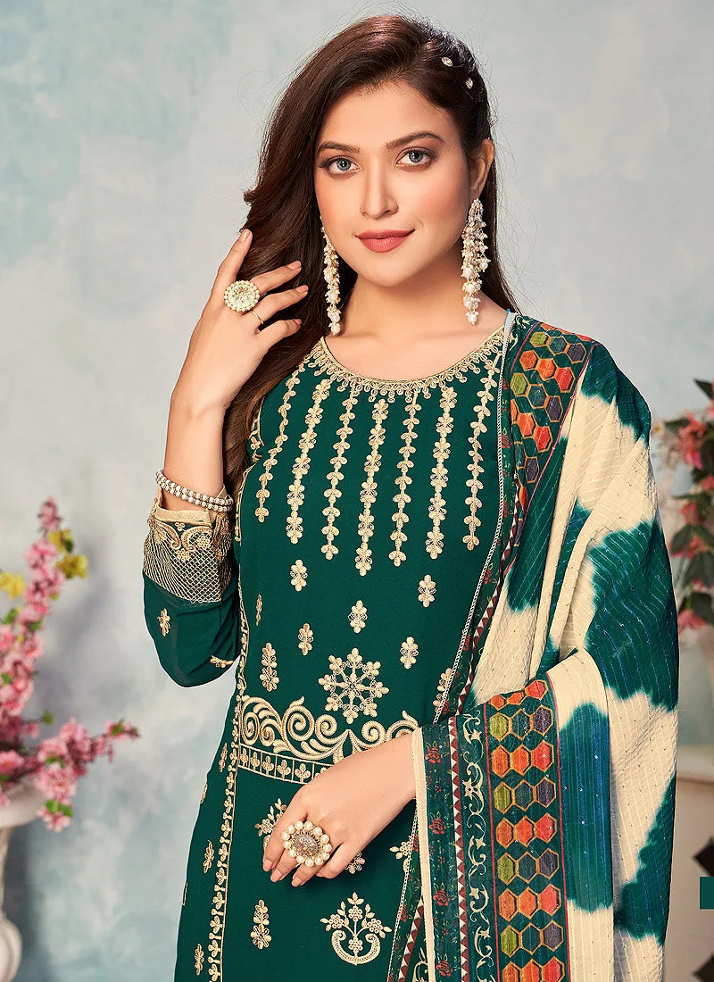 Green Georgette Pants Style Suit