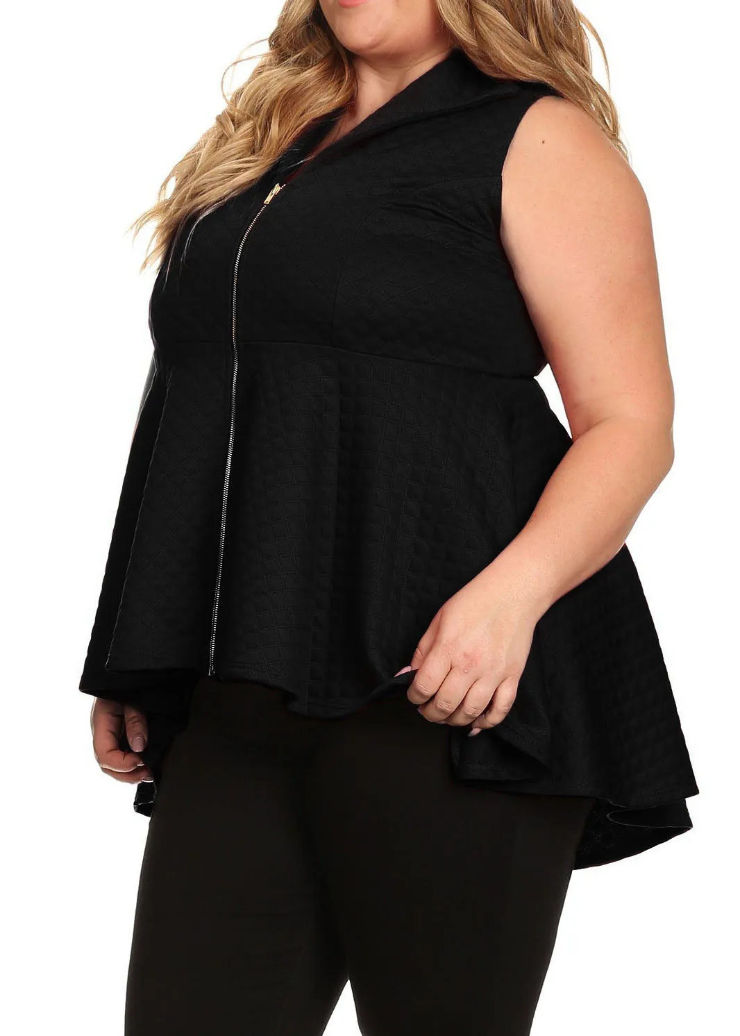 HI CURVY Plus Size Hi-lo hem and A Front Zipper Closure Top