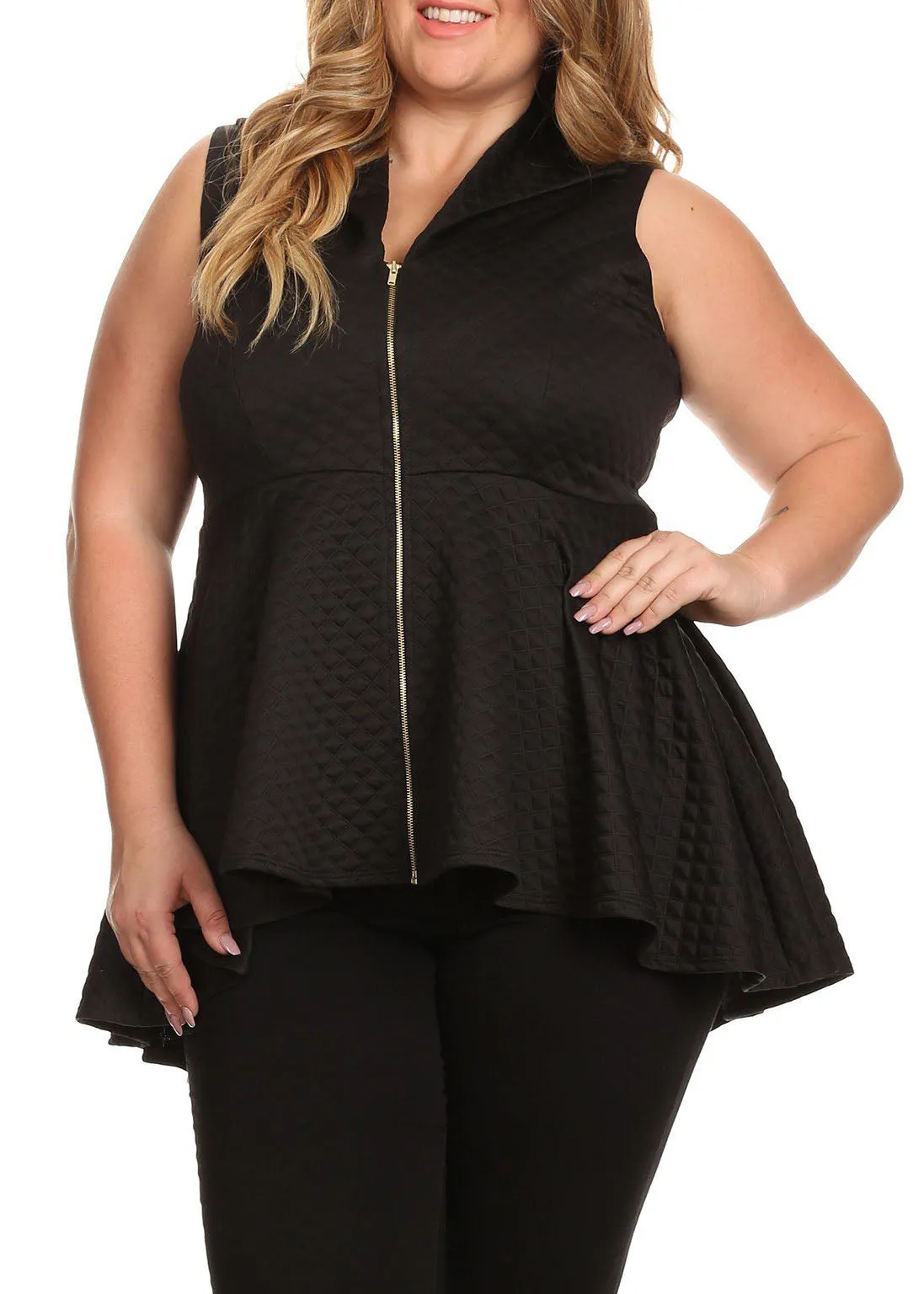 HI CURVY Plus Size Hi-lo hem and A Front Zipper Closure Top