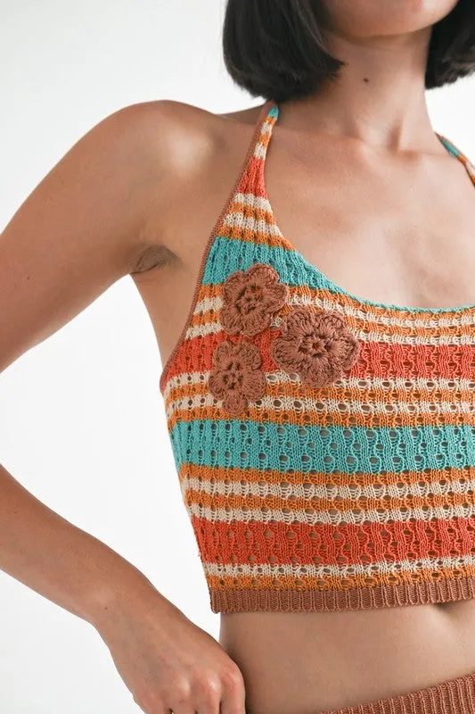 Hot Girl Arizona Tea Striped Crochet Halter Top