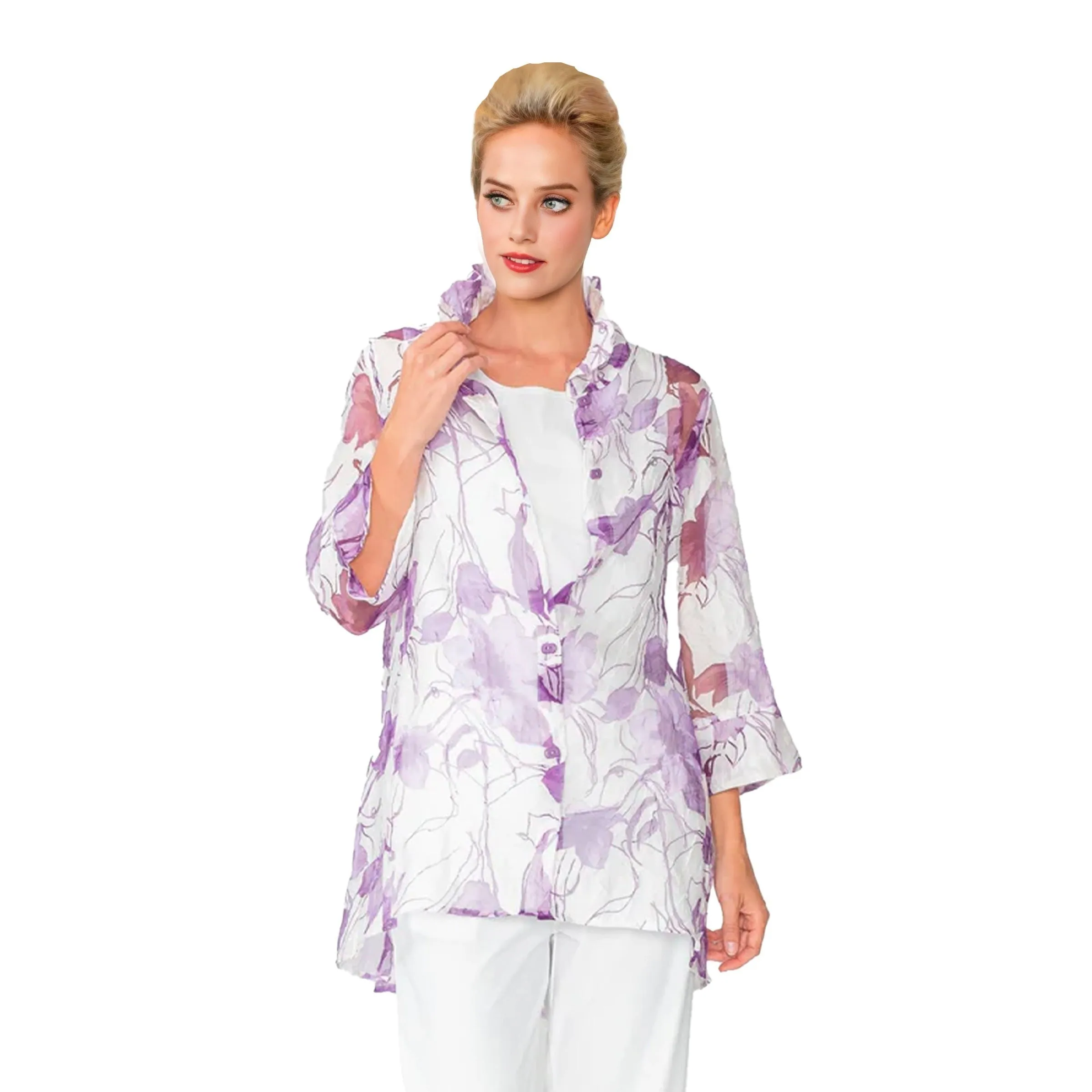 IC Collection Effortless Elegance Sheer Floral Blouse in Purple - 2277J-PPL