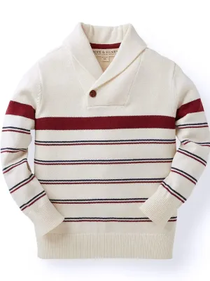 Ivory Stripe Shawl Collar Organic Sweater