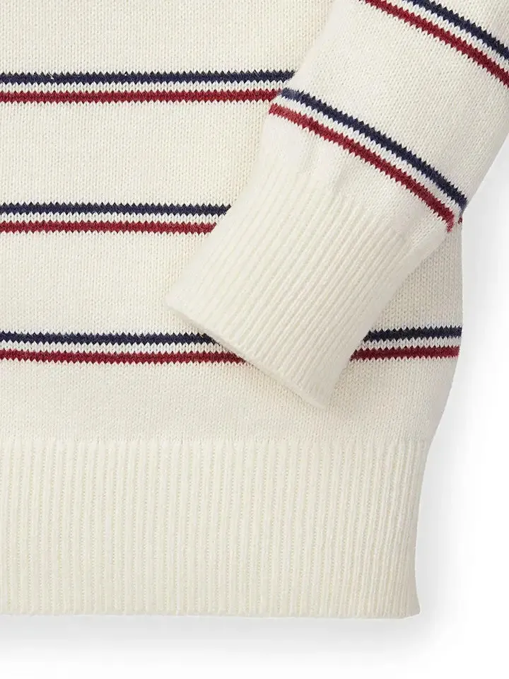 Ivory Stripe Shawl Collar Organic Sweater