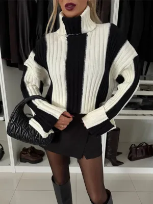 kesley Striped Turtleneck Dropped Shoulder Sweater