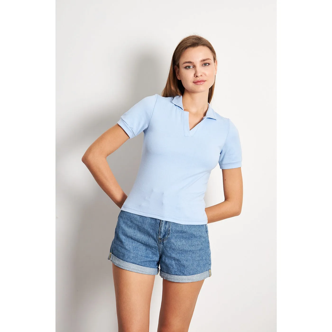 Light Blue Rib Knit Polo