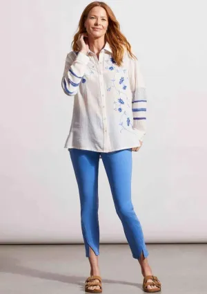 Long Sleeve Button-Front Blouse with Embroidery