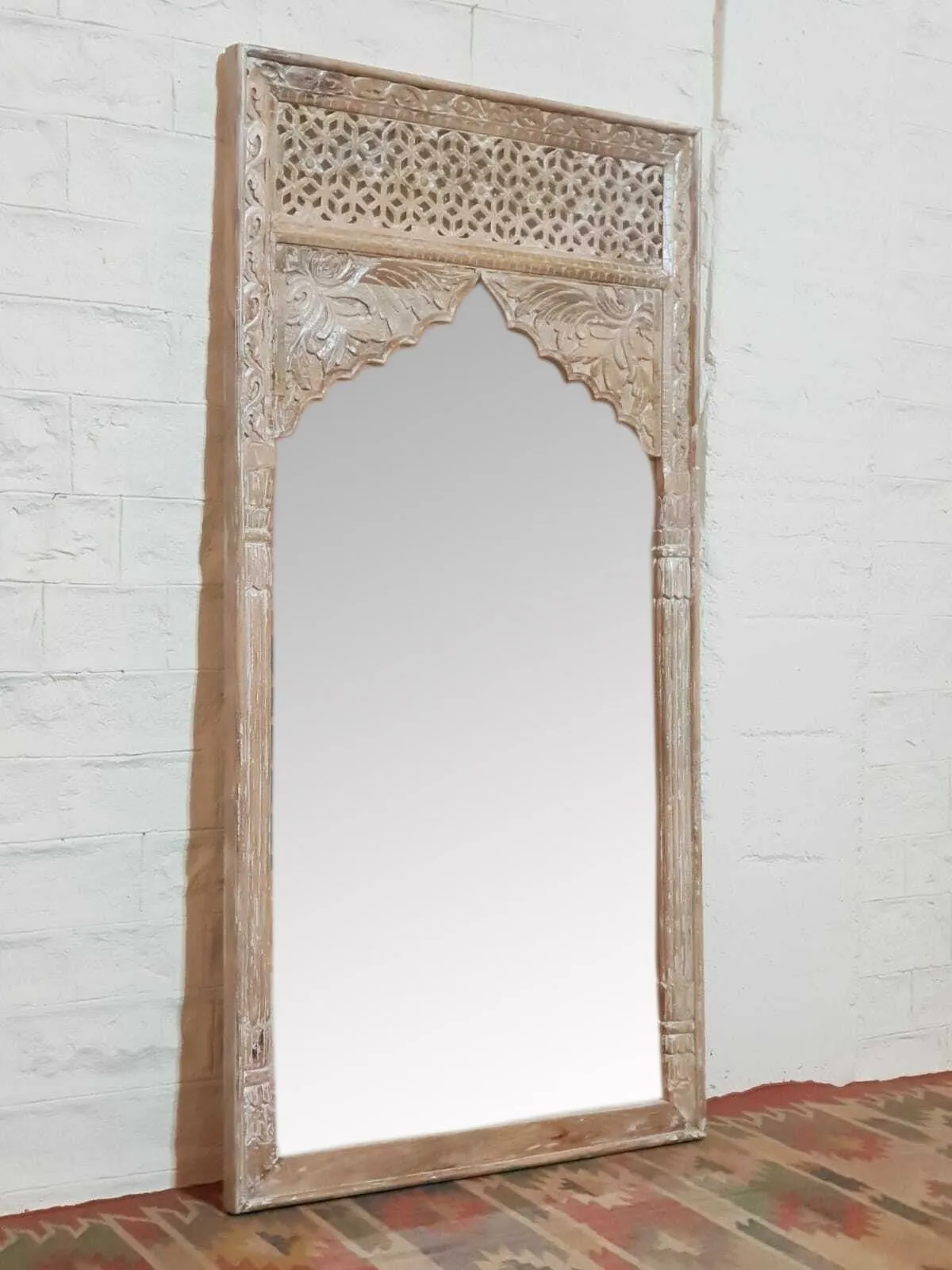 Mehrab Hand Carved Indian Solid Wood Long Mirror Frame 220cm