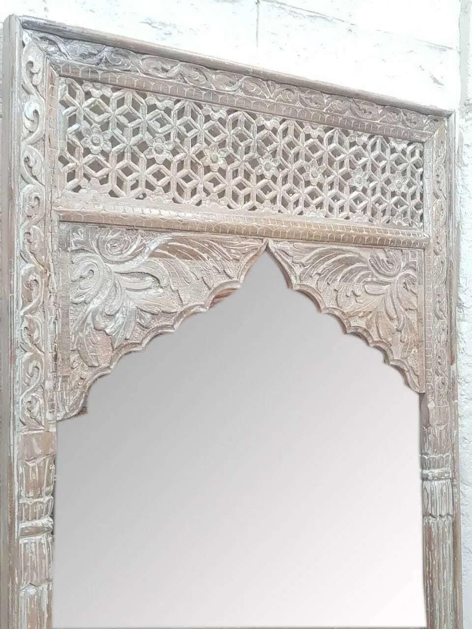 Mehrab Hand Carved Indian Solid Wood Long Mirror Frame 220cm