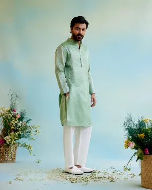 Mint Meadow Crushed 
Stripe Tissue Kurta with Pure 
Cotton Narrow Pants