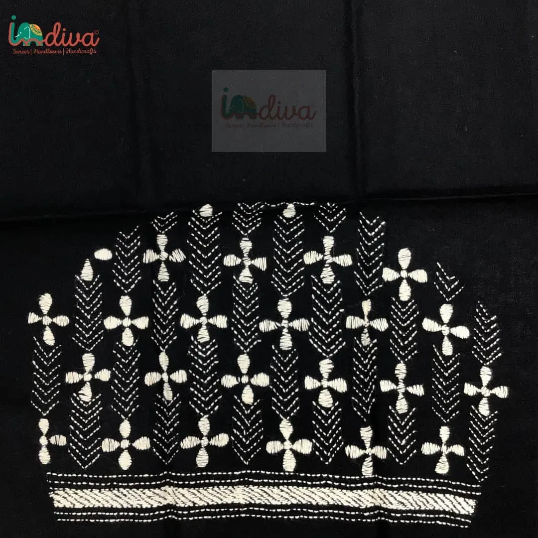 Monochrome Kantha Blouse Fabric With Small Motifs