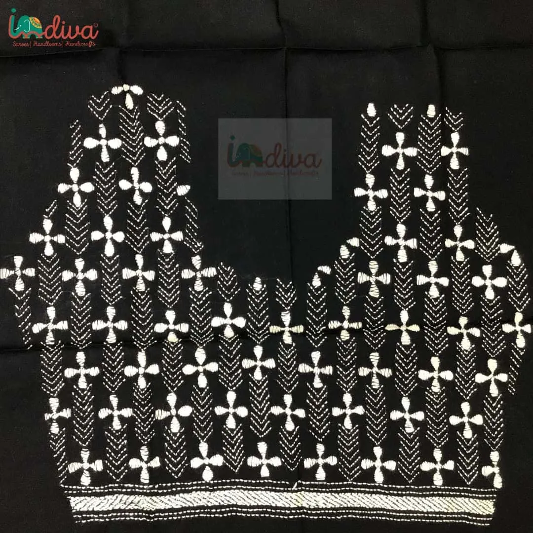 Monochrome Kantha Blouse Fabric With Small Motifs