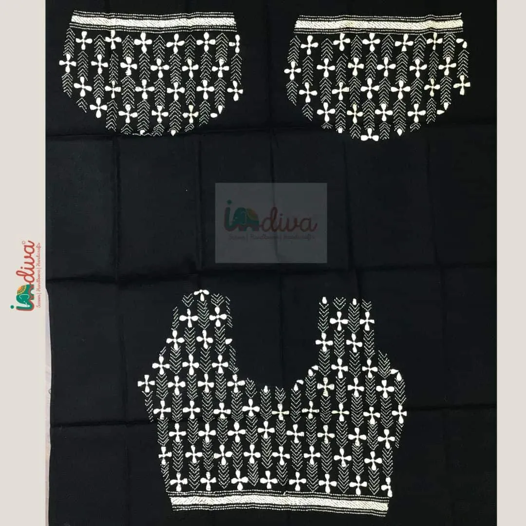 Monochrome Kantha Blouse Fabric With Small Motifs